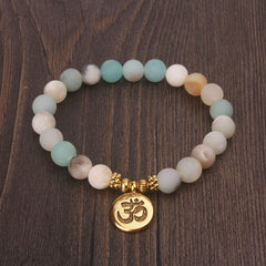1pcs 8mm Matte Frosted Amazonite beads with Lotus OM Buddha Charm Yoga Bracelet