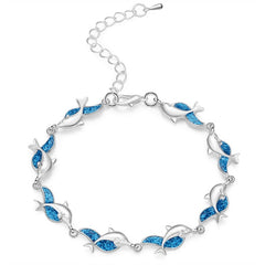 Charm Summer Dolphin Turtle Bracelet  Blue Opal Silver Color Hand Chain Beach Jewelry Bracelet Femme Bijoux